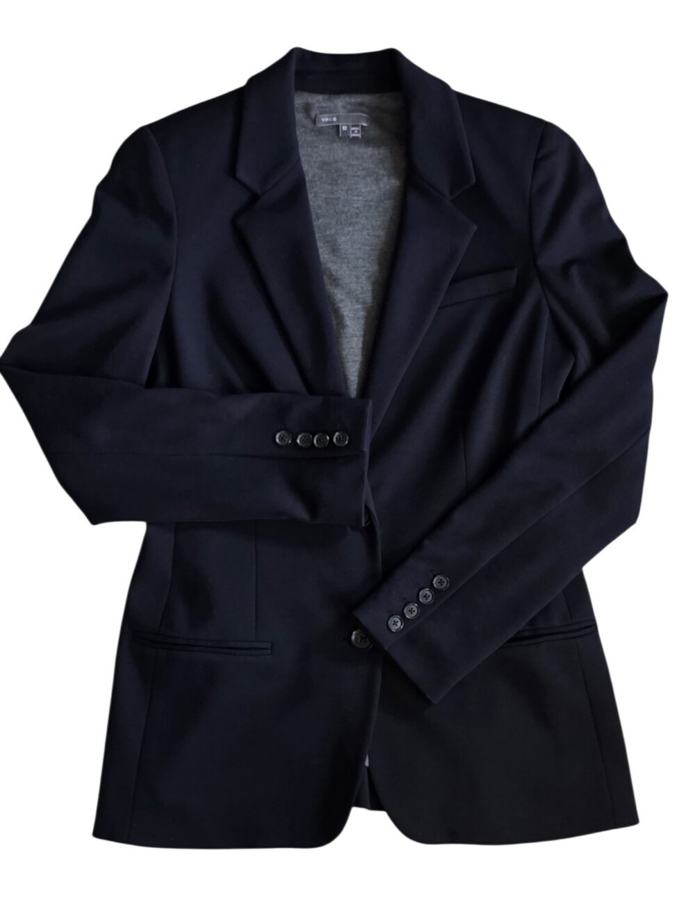 VINCE Size 10 Black Wool Blend Single Button Tailored Blazer Jacket